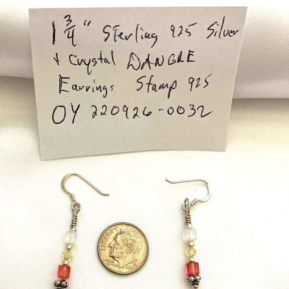 OY# Sterling 925 Silver & crystal 1 3/4 “ Dangle Earrings - Picture 8 of 8